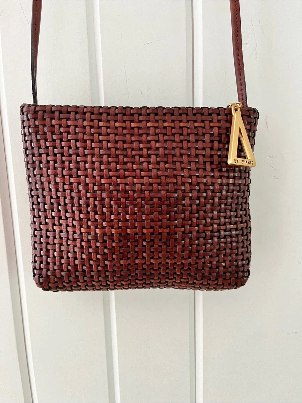Americana by Sharif Woven Mini Crossbody Bag in Rich Brown with Gold Accent
